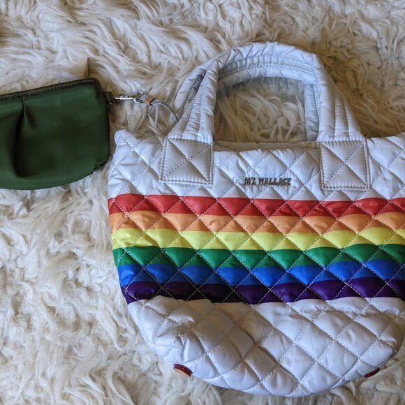 RARE Mz Wallace Dawn Quilted Rainbow Stripe Mini Tote Bag Deluxe Pride Edition - Picture 2 of 10